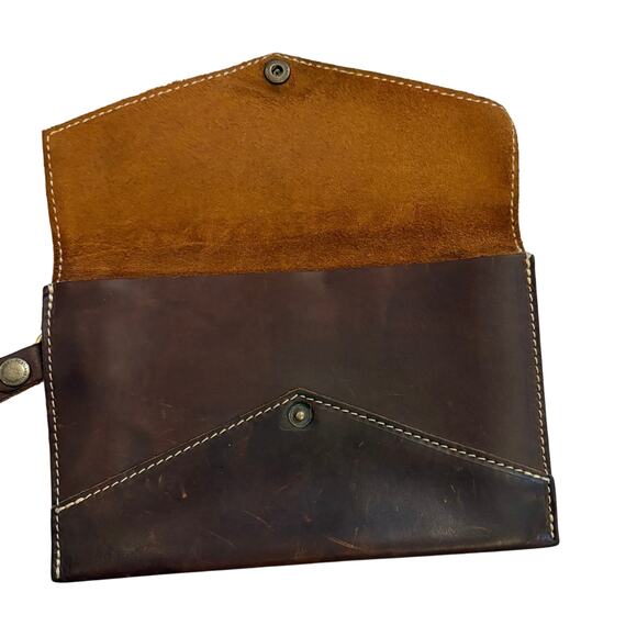 Portland Leather Goods Brown Leather Envelope Clutch Wristlet - Picture 8 of 15